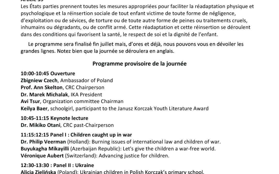 Septembre – 11e séminaire Korczak à la Mission de Pologne de Genève